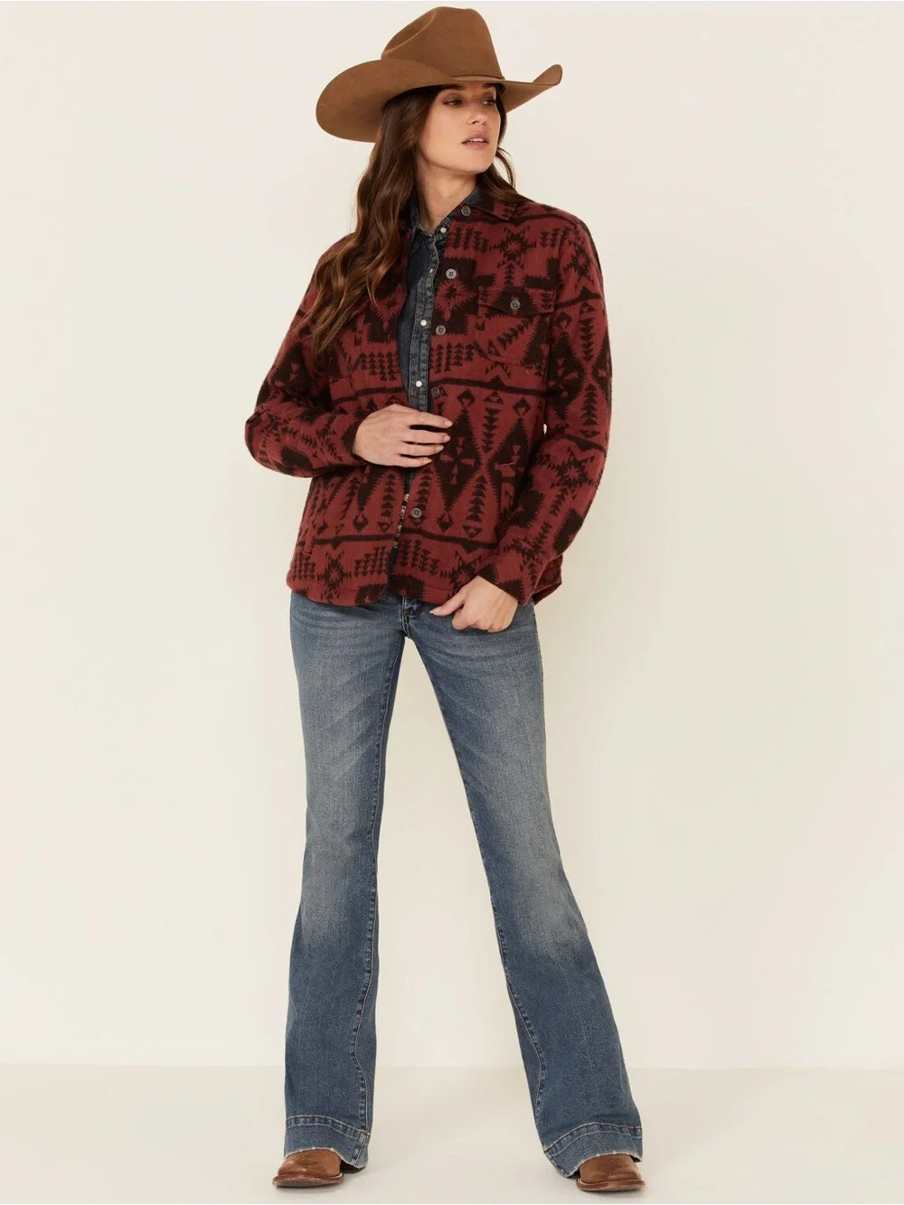 Ariat REAL Marsala Southwestern Print Shirt Jacket NWT! in Burgundy size Medium